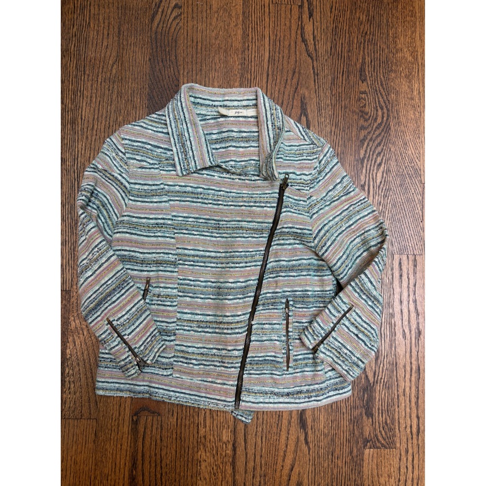 Gibson Moto Jacket Small Multi Striped Lurex Tweed Retro Parisian Eclectic